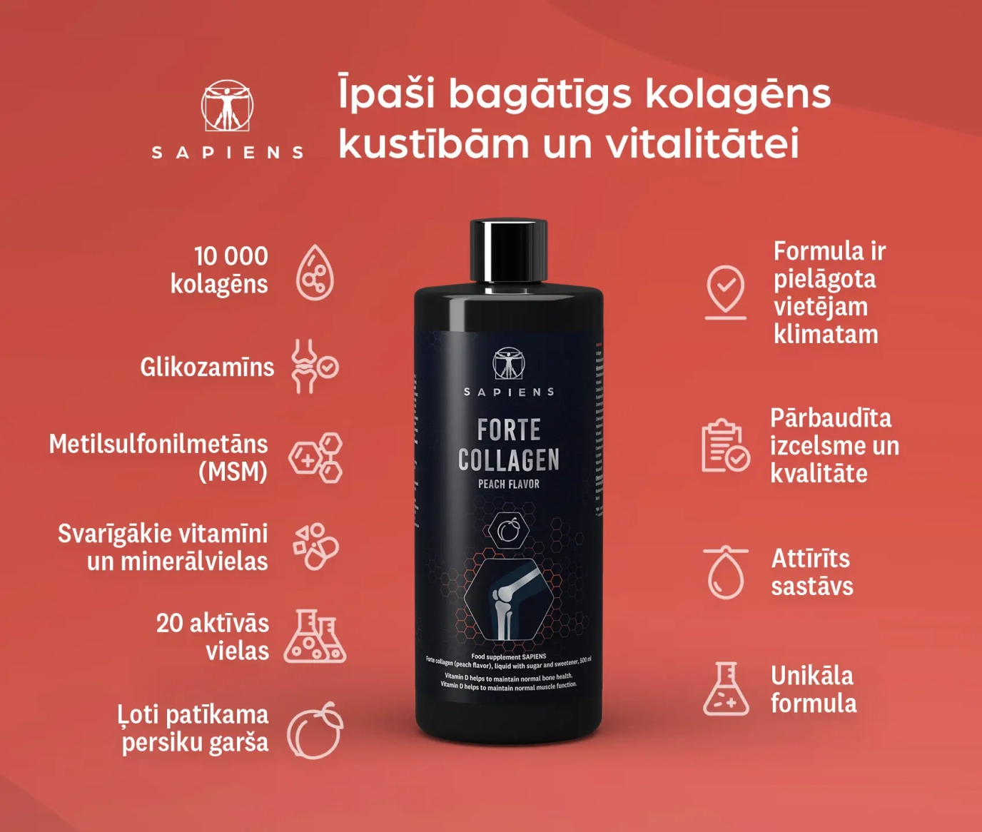 Forte kolagēns - persiku garša (locītavām ar vit. D)